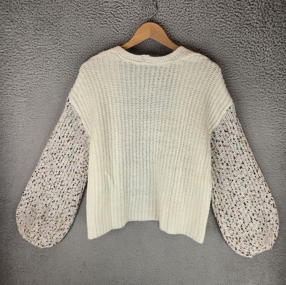 Grey Collective Women Cardigan Sweater Sz M Drop Shoulder Open Front Puff Sleeve - Picture 9 of 12